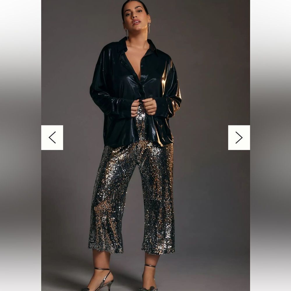 Anthropologie Shimmering Gunmetal Blouse